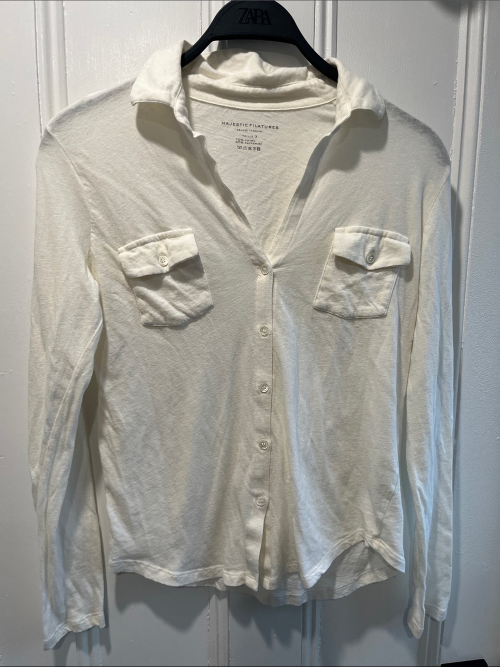Ladies Cotton and Cashmere Knit top in ecru